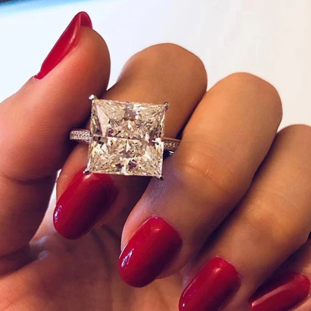 New 925 Silver Princess Cut Square Diamond Ring